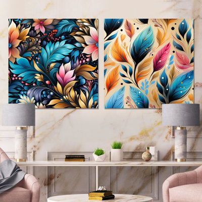 Artistic Gypsy Boho Pattern II - Abstract Botanicals Canvas Wall Art Set Of 2