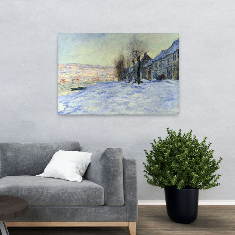 Lavacourt, soleil et neige, paysage abstrait classique, art mural d'hiver, H 32 po x l 48 po
