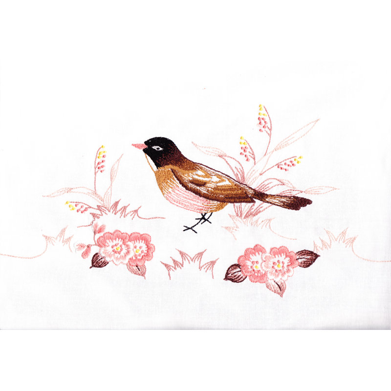 Robins brodés et fleurs de corail 100% coton Frierson