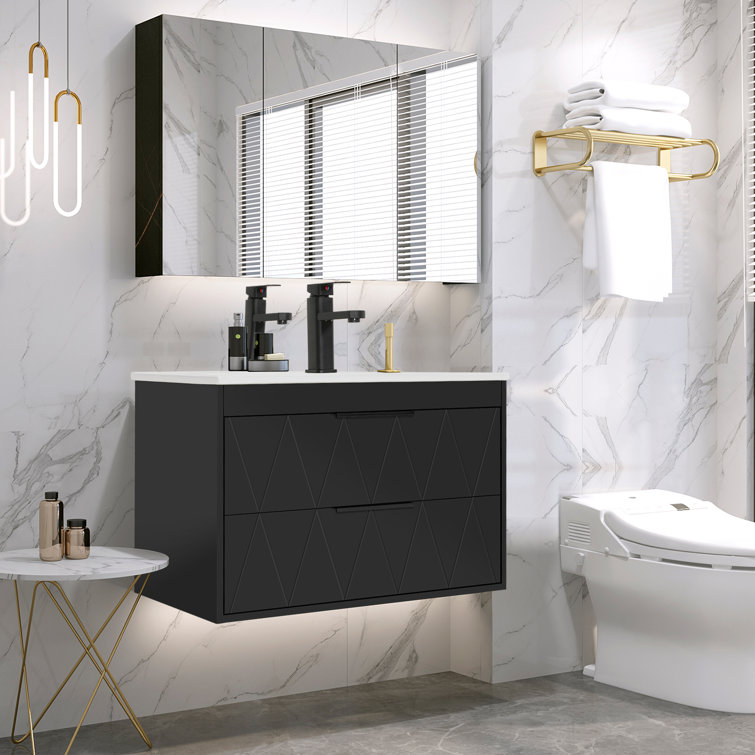 40" Floating Bathroom Vanity Set with Ceramic Sink 2 Drawers &  Open Sh
