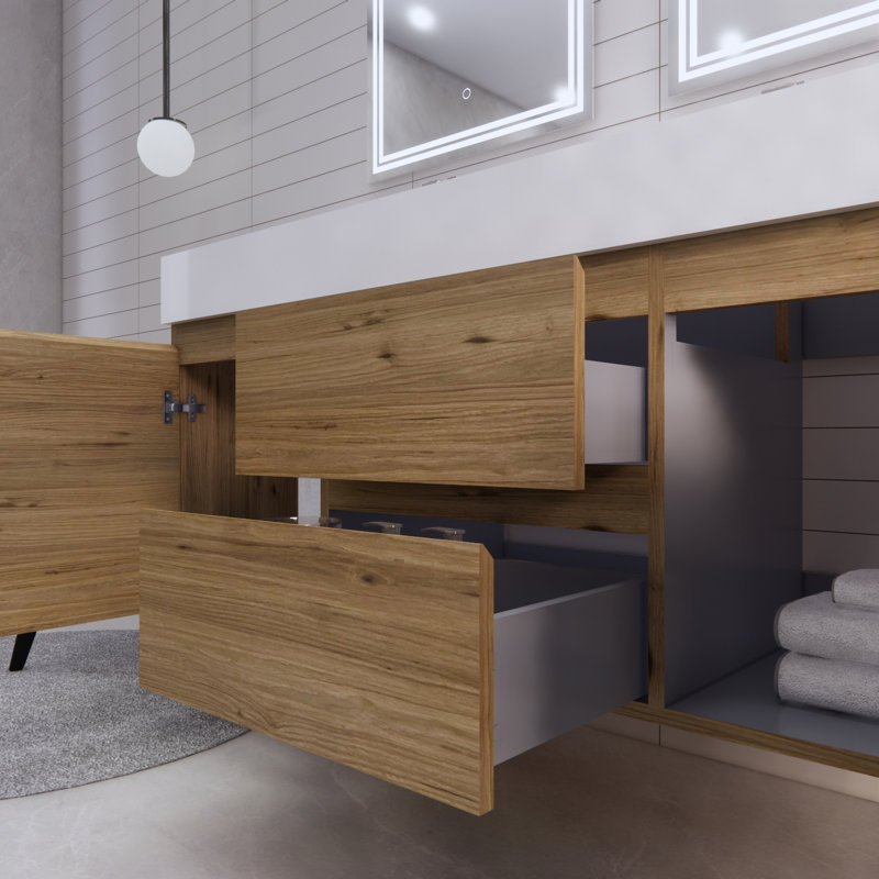 Babajide Bathroom Vanity with Acrylic Top, Natural Oak