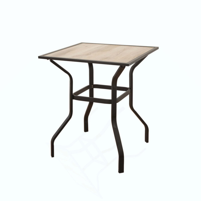 Table de bar d'extérieur carrée en métal avec plateau en bois pour terrasse de jardin (1 table)