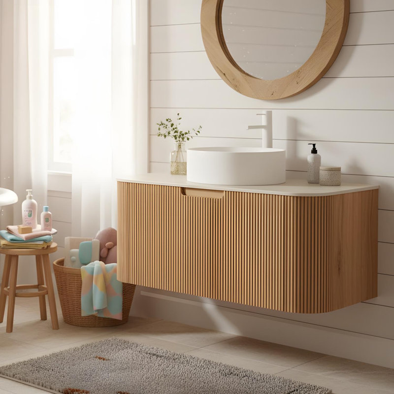 Meuble-lavabo flottant mural 36 po avec lavabo rond en céramique blanc et tiroir, 36"