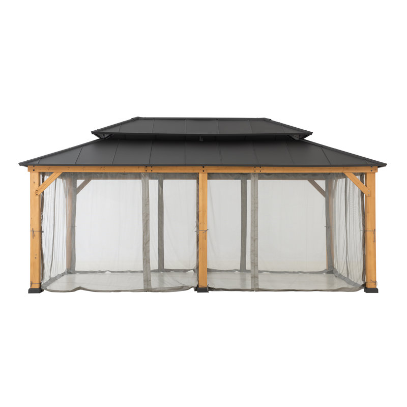 Sunjoy 12 ft. x 20 ft. Cedar Framed Gazebo with Steel Hardtop, Natural, Brown