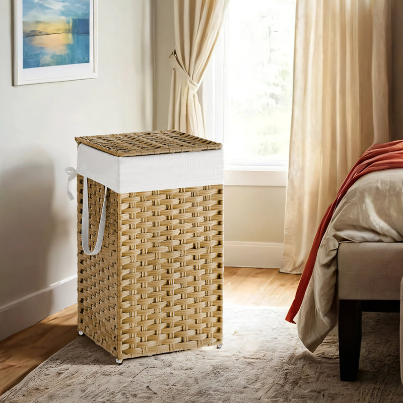 Laundry Hamper With Lid, 17.2 Gallon (65 L) Synthetic Rattan Clothes Laundry Basket With Lid And Handles, Foldable, Removable Liner