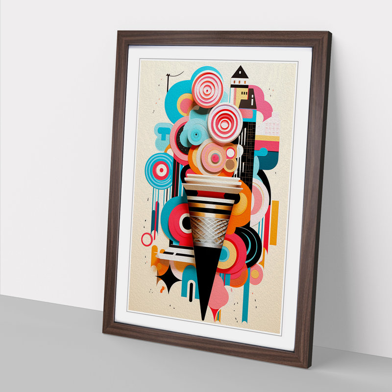 Ice Cream Constructivism - Single Picture Frame Print on Wood, 64cm H x 46cm W x 2cm D, Walnut