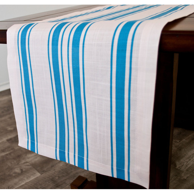 Striped Cotton Polyester Blend Table Runner (14Wx90L), Blue