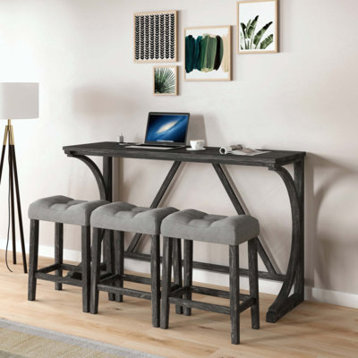 Ensemble de table de bar avec prise de courant, ensemble de table de bar et de chaises, ensemble de table de salle à manger 4 pièces, ensemble de table de petit déjeuner industriel, pour salon, salle à manger, salle de jeux