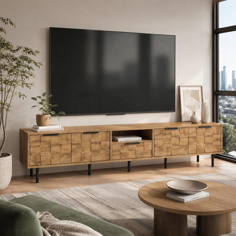 79 Inch TV Stand for TVs up to 85 Inch, Modern Wood Media Console with Drawer, Cabinets and Open Storage
