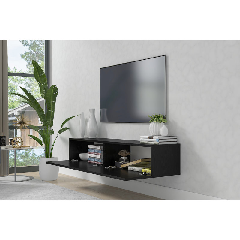 Meuble télé flottant de 53 po Housley, Chêne noir mat
