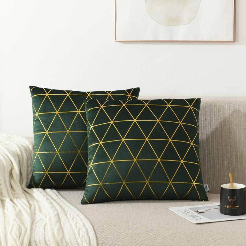 Housse de coussin Bryun, 18 po x 18 po, Géométrique vert foncé