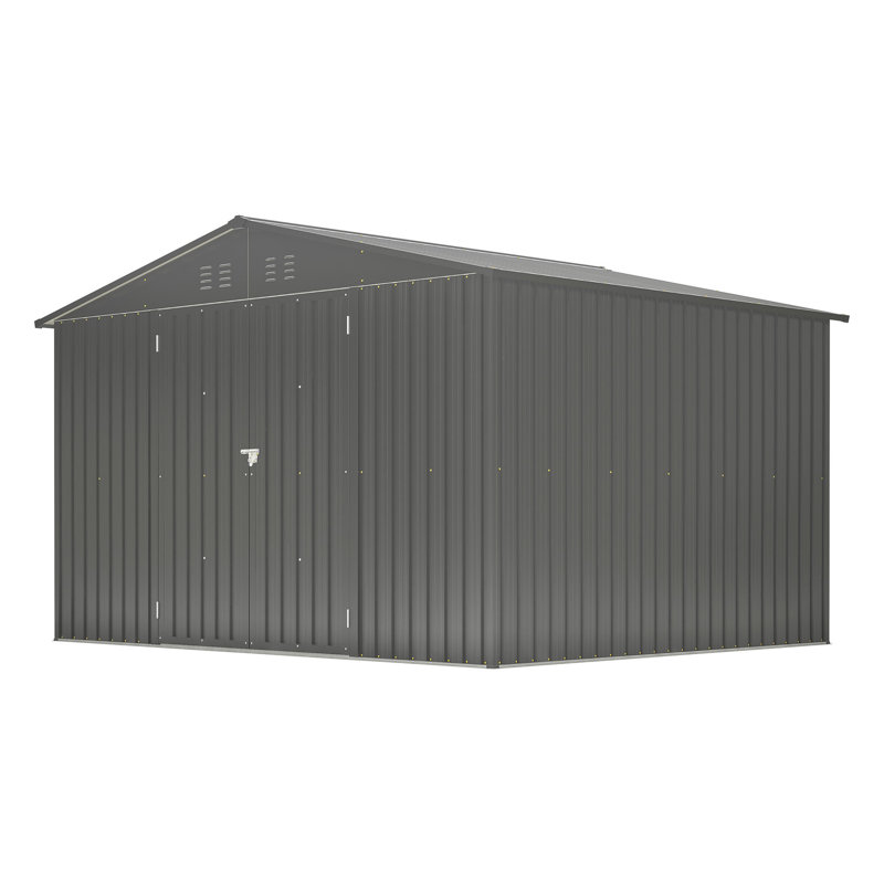 10x8 Ft Lawn Metal Storage Shed - , Lockable Doors, Spacious, Black For Garden, Patio, Backyard Garden Tool , Metal, Backyard,