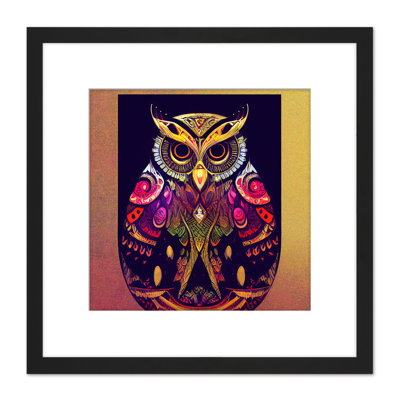 Tribal New Age Folk Style Owl Bird - Single Picture Frame Print