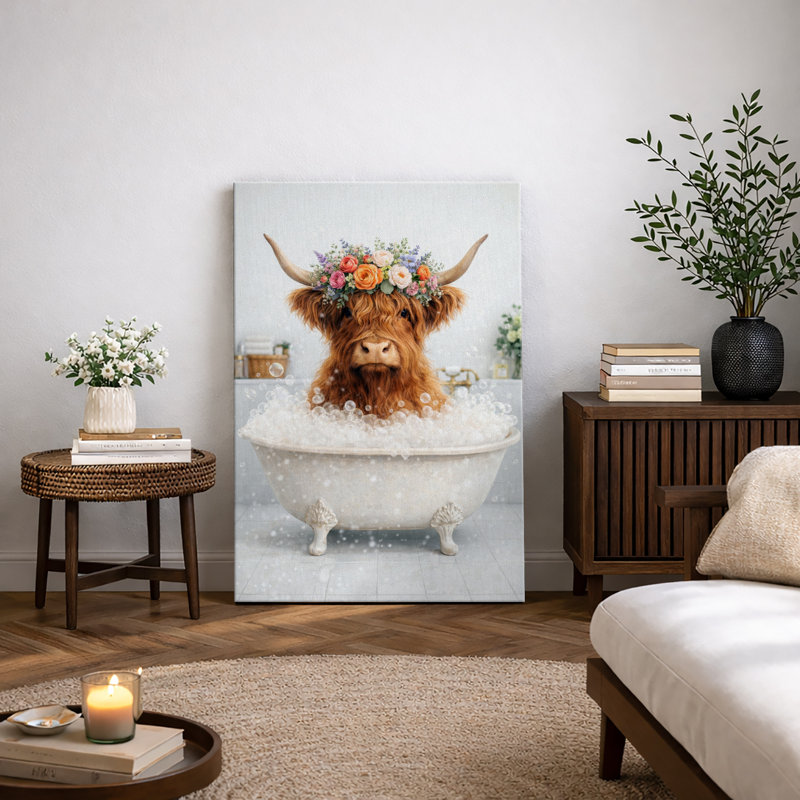 Highland Cow, H 48 po x l 32 po x P 1,5 po, Toile tendue