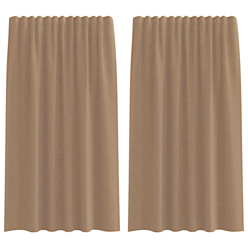 Voile Curtains With Rod Pockets 2 Pcs, 140cm Width x 175cm Drop, Light Brown