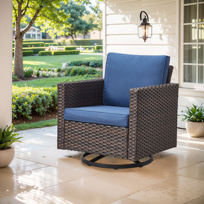 Ensemble de chaises et de table d'appoint pivotante en osier et coussins 4 po Naresa, Bleu, Brun