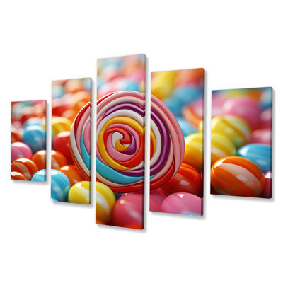 Lollypop Popart I - nourriture et boissons, art mural, salon - 5 panneaux