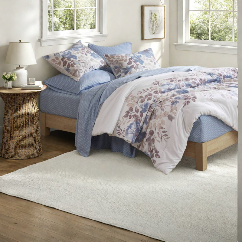 Ensembles de literie doux, polyester grand confort floral bleu pour maison moderne