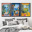 "Fenêtre ouverte vibrante avec vue sur un paysage méditerranéen, décor moderne, calme minimal, détente douillette pour la chambre à coucher" 3 pièces-100780983-100780982