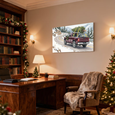 Christmas Winter Mountain Road Truck Scene