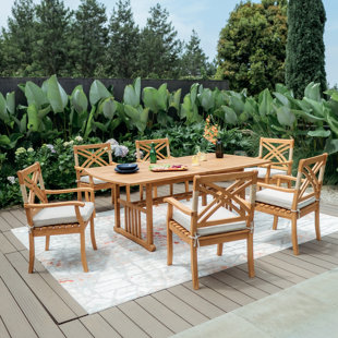 Cotesfield 6 - Person Teak Extendable Outdoor Dining Set With Cushions