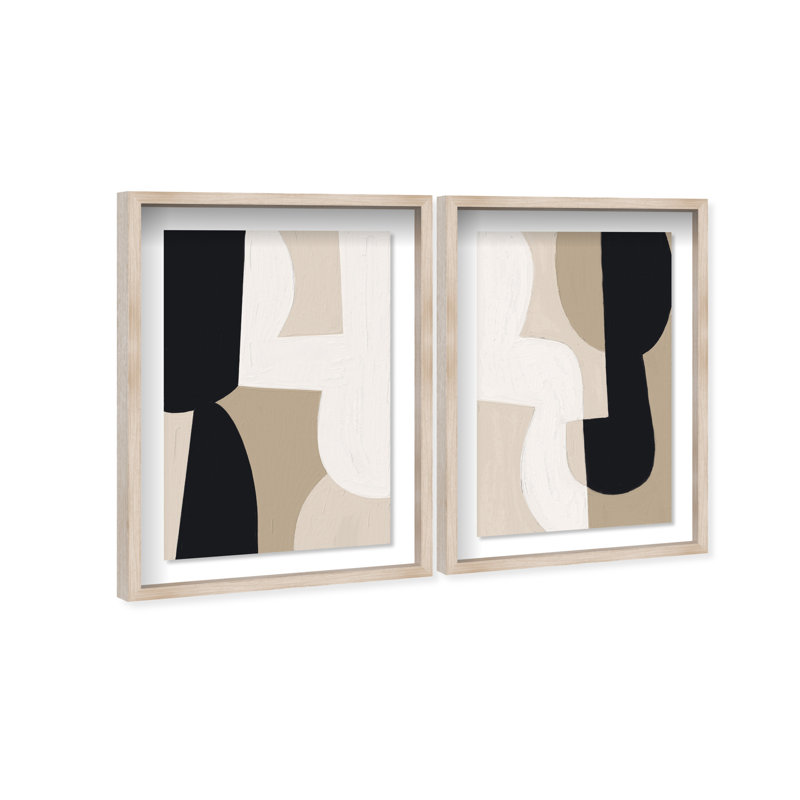 El Modernista Set Shadowbox Abstract Print by Oliver Gal, Black Frame, 10 x 15, 25"H x 37"W, Natural Oak Shadowbox