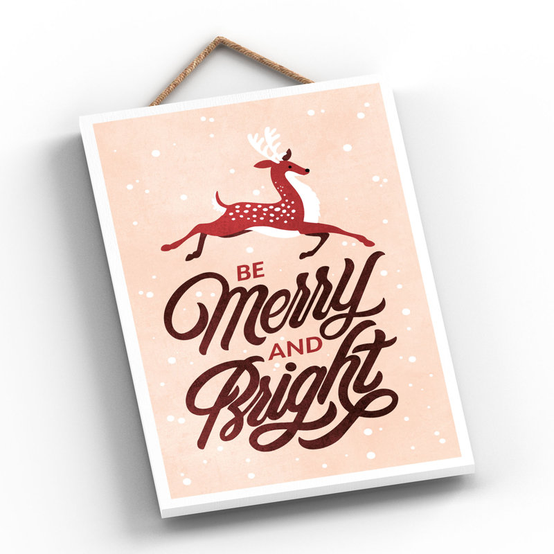 Xmas Be Merry and Bright Baubles Wooden Plaque, 28.5cm H x 18.5cm W x 0.9cm D