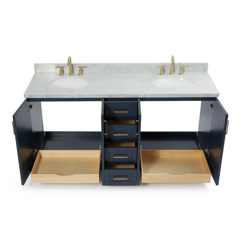 73 IN.  Single Bathroom Vanity, Oval, Midnight Blue, Carrara Marble