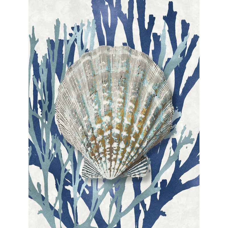 Coquillage corail bleu turquoise IV - impression sur toile tendue, H 48 po x l 36 po