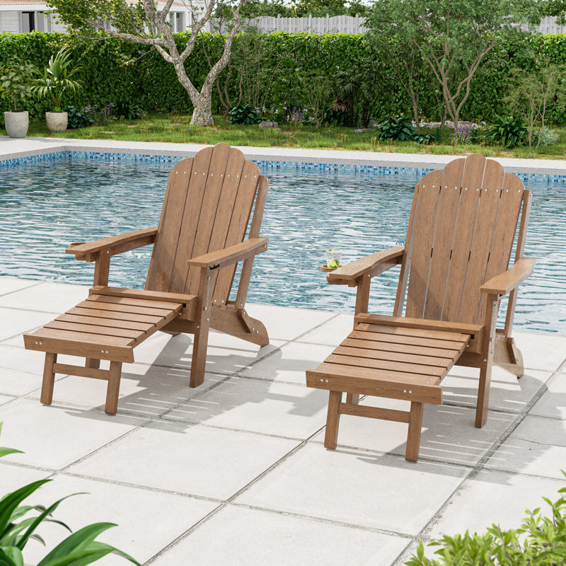 3-Postion Adjustable HDPE Adirondack Chair with Ottoman, All-Weather Folding Patio Chair with Cup Holder for Outdoor, 350lb Capacity