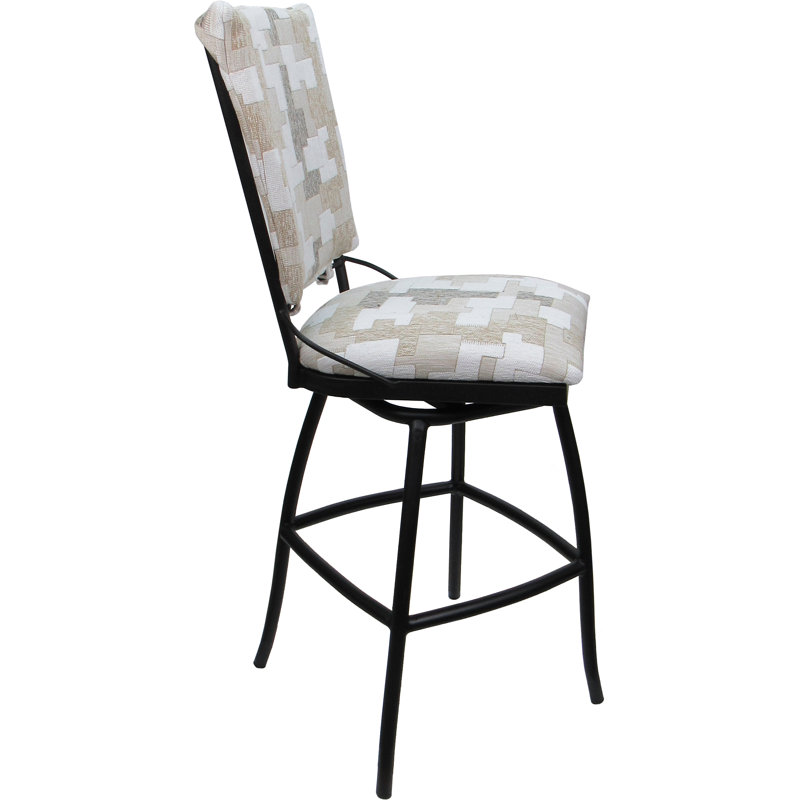Tabouret de comptoir d'extérieur intérieur avec dossier rembourré de 26 po et sans accoudoirs, Noir, Brun clair/blanc