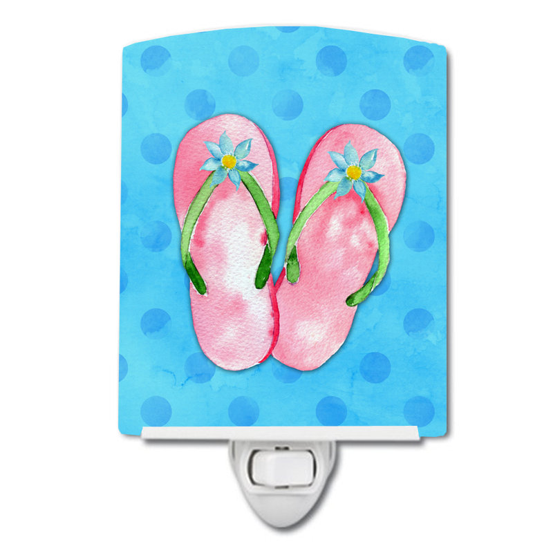 Éclairage pour nuit en céramique flip flips polkadot, Bleu
