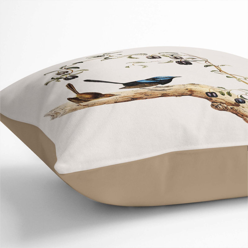 Long-Tailed Wrens by Elizabeth Gould Cushion with Filling, 40cm H x 40cm W x 15cm D, Stone