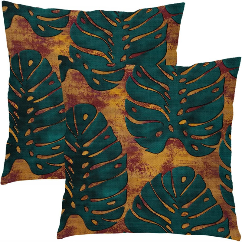 Housses de coussin sarcelle à feuilles vertes