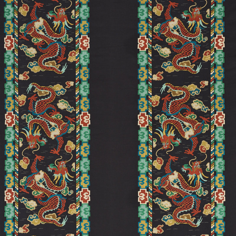Tissu de broderie Lotan Dragon, Noir