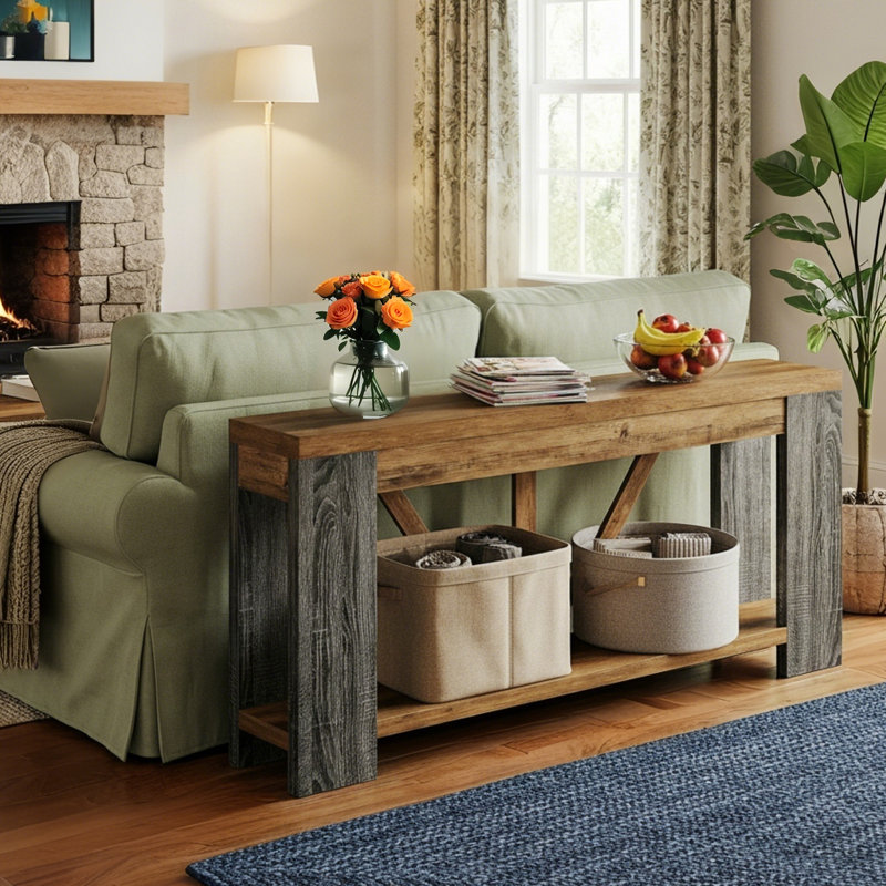 70.8" Console Table, 2-Tier Long Sofa Table Hallway Table