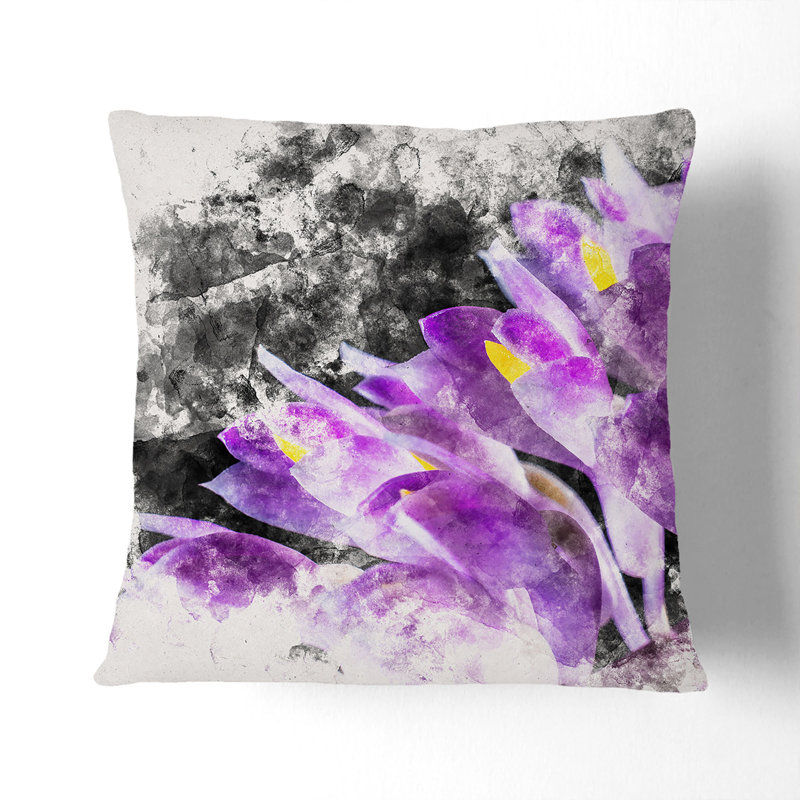 Wild Orchid Flowers Watercolour Cushion with Filling, Black, 40cm H x 40cm W x 15cm D