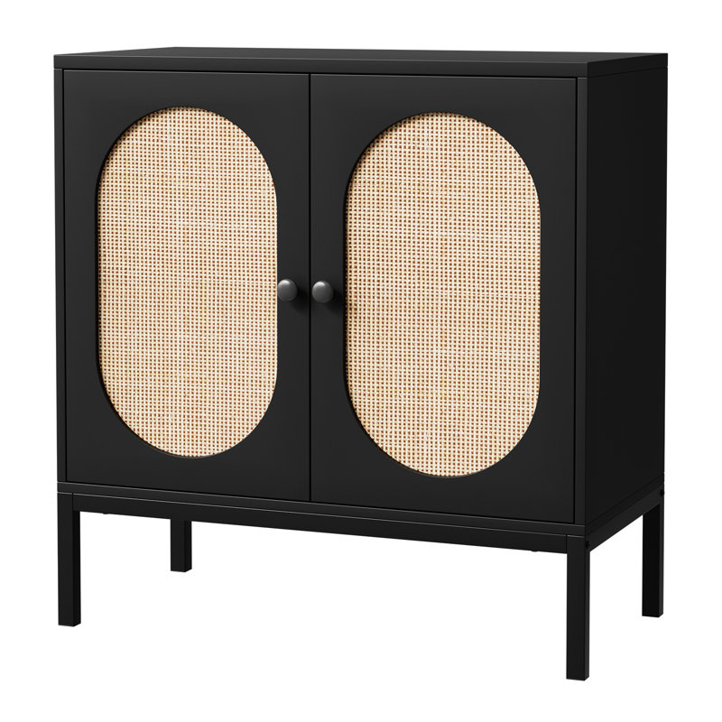Buffet en rotin Boho, Black square pin