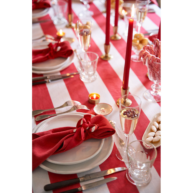 St. Tropez Handmade Striped Tablecloth, Red, 128" L x 71" W