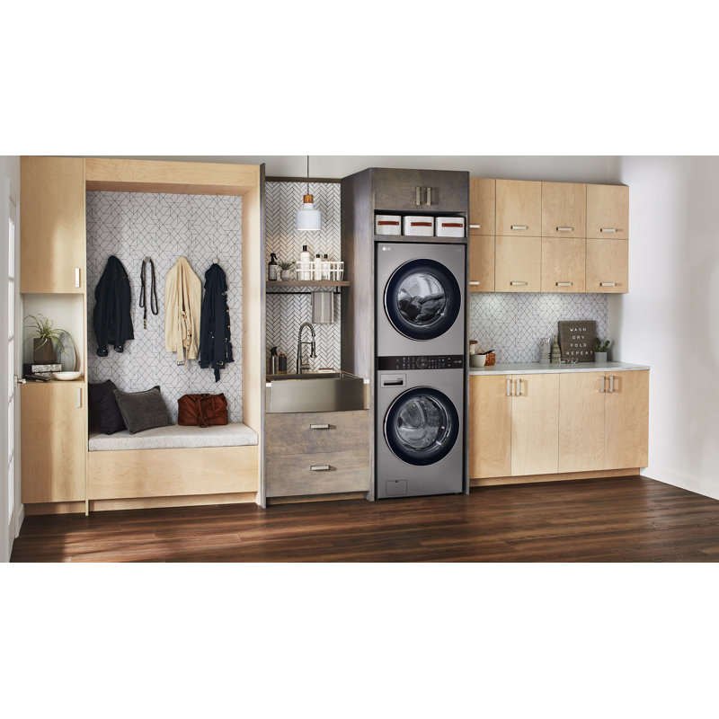 LG Single Unit Front Load WashTower with Center Control 4.5 cu. ft. Washer and 7.4 cu. ft. Electric Dryer, Steel