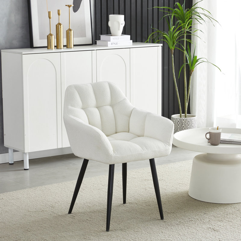 Dining Chairs Fabric Armchair for Living Room Morden Tub Chair with Armrest, Cream