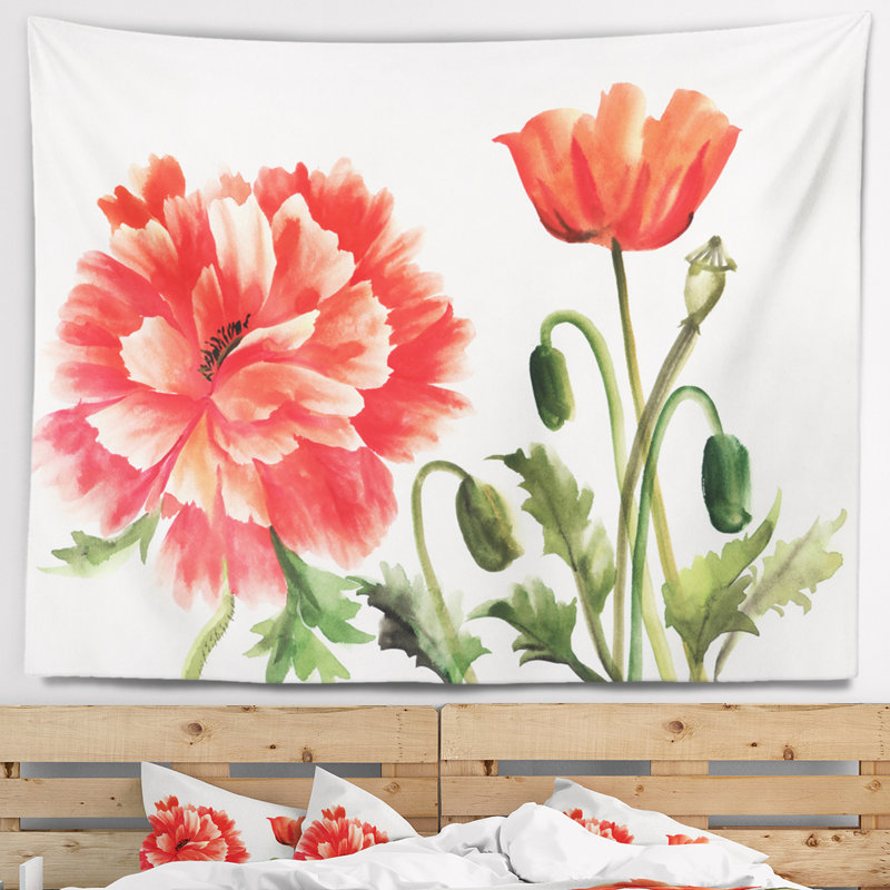 Tapisserie de coquelicots rouges aquarelle abstraite, H 32 po x l 39 po