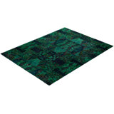 Overdyed Hand-Knotted Wool Modern-Contemporary Green Area Rug 9' 1" x 11' 9"