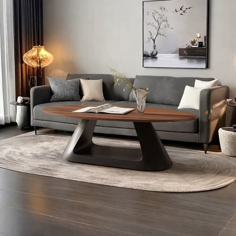 Table basse simple de style simple avec table ronde, H 15,74 po x L 47,24 po x l 23,62 po, Brun / Noir