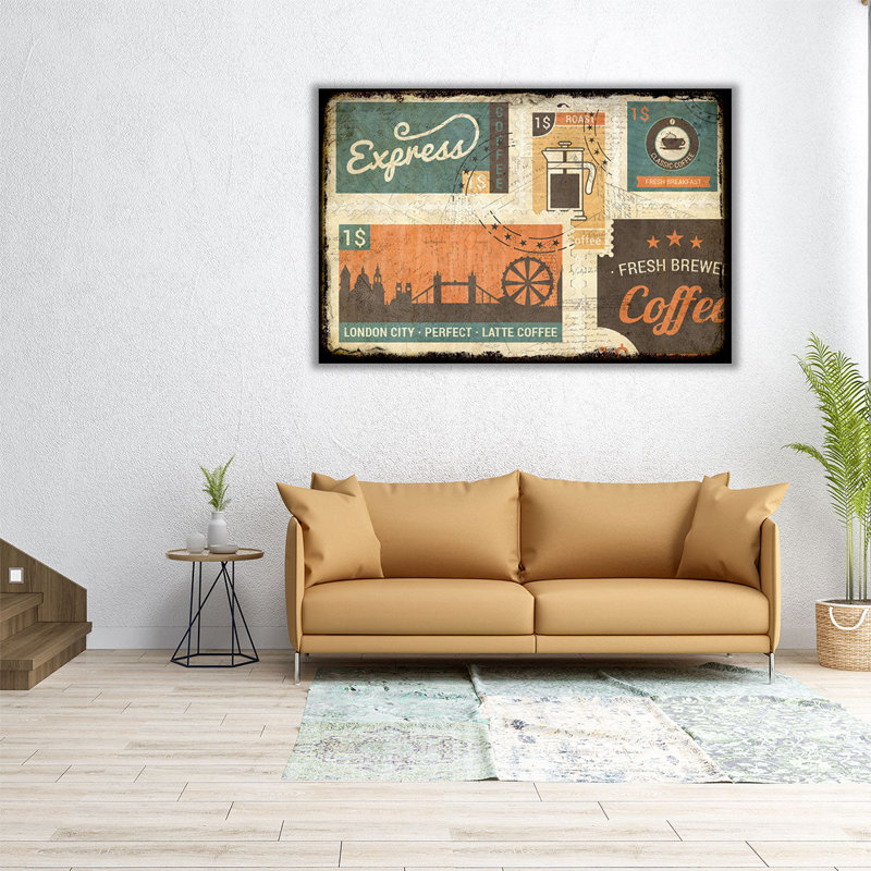 «Coffee Stamps 1», reproduction d'art sur toile, H 16 po x l 24 po
