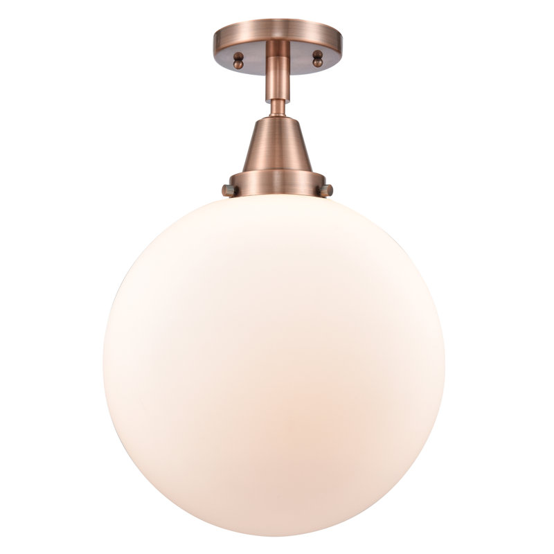 Plafonnier encastré en verre Amede, Blanc mat, Cuivre antique, H 14,5 po x l 12 po x P 12 po