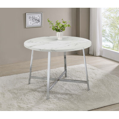 Akia Round Faux Marble Top Metal Base Dining Table