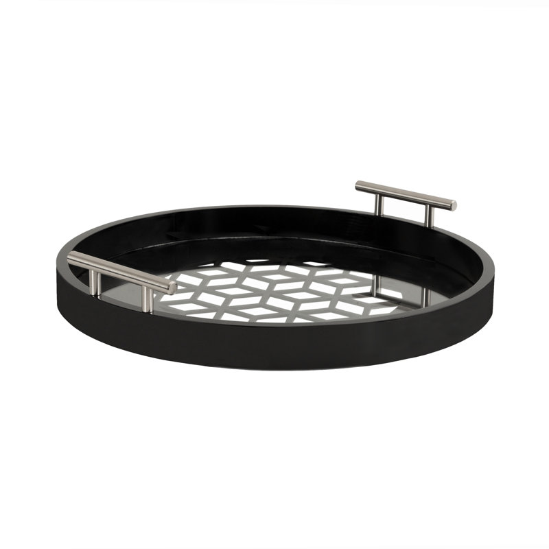 Magalia Wood Tray, Black, Silver