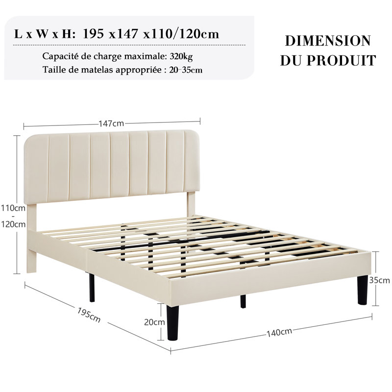 Shasta Double Size Upholstered Beds, Modern Platform Bed Frame with Adjustable Headboard, Wooden Slats Support, No Box Spring Needed
