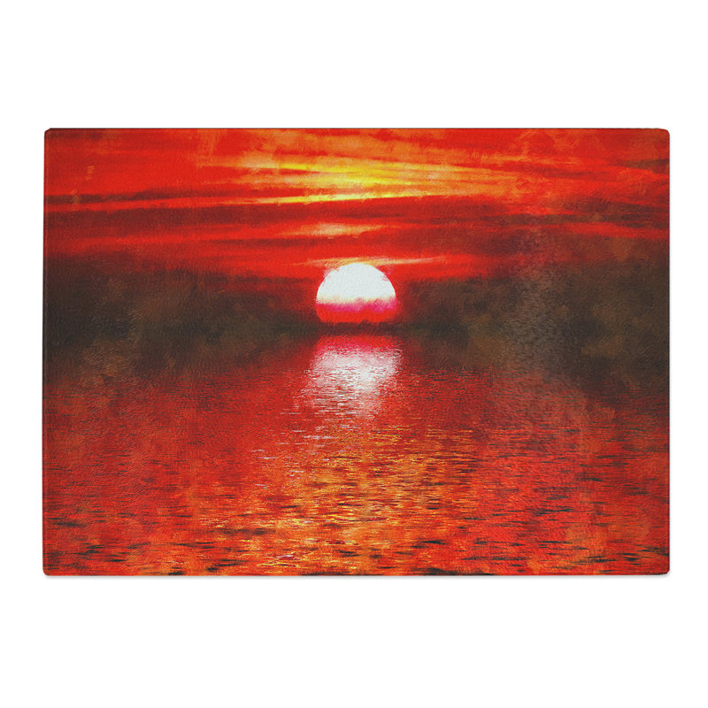 Tempered Glass Red & Orange Sunset Above the Sea Chopping Board, 20 cm x 28.5 cm
